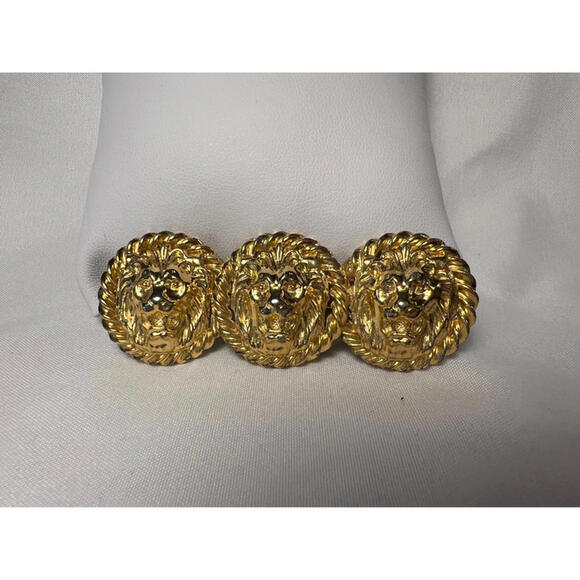 Vintage triple Lion's Heads Gold tone bar Brooch Anne Klein unmarked - Picture 4 of 4